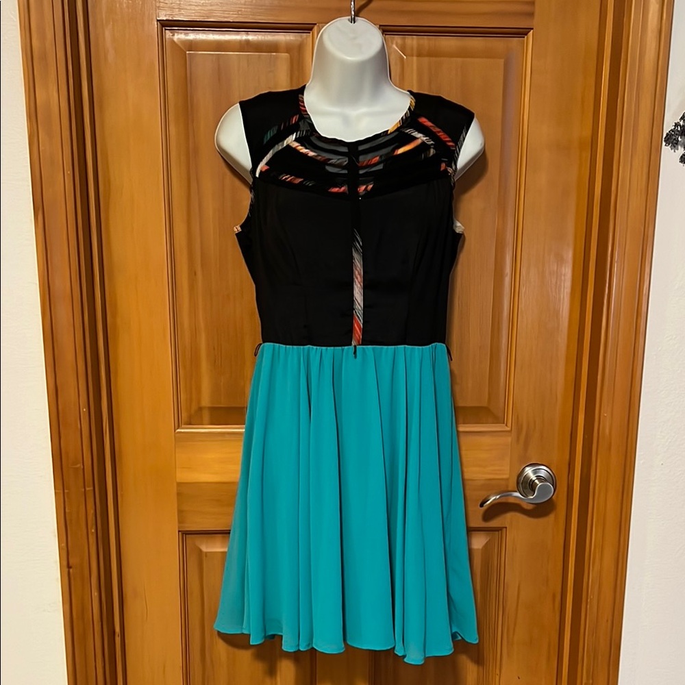 Chor Black and Green Blue Ruched Tiered Dress